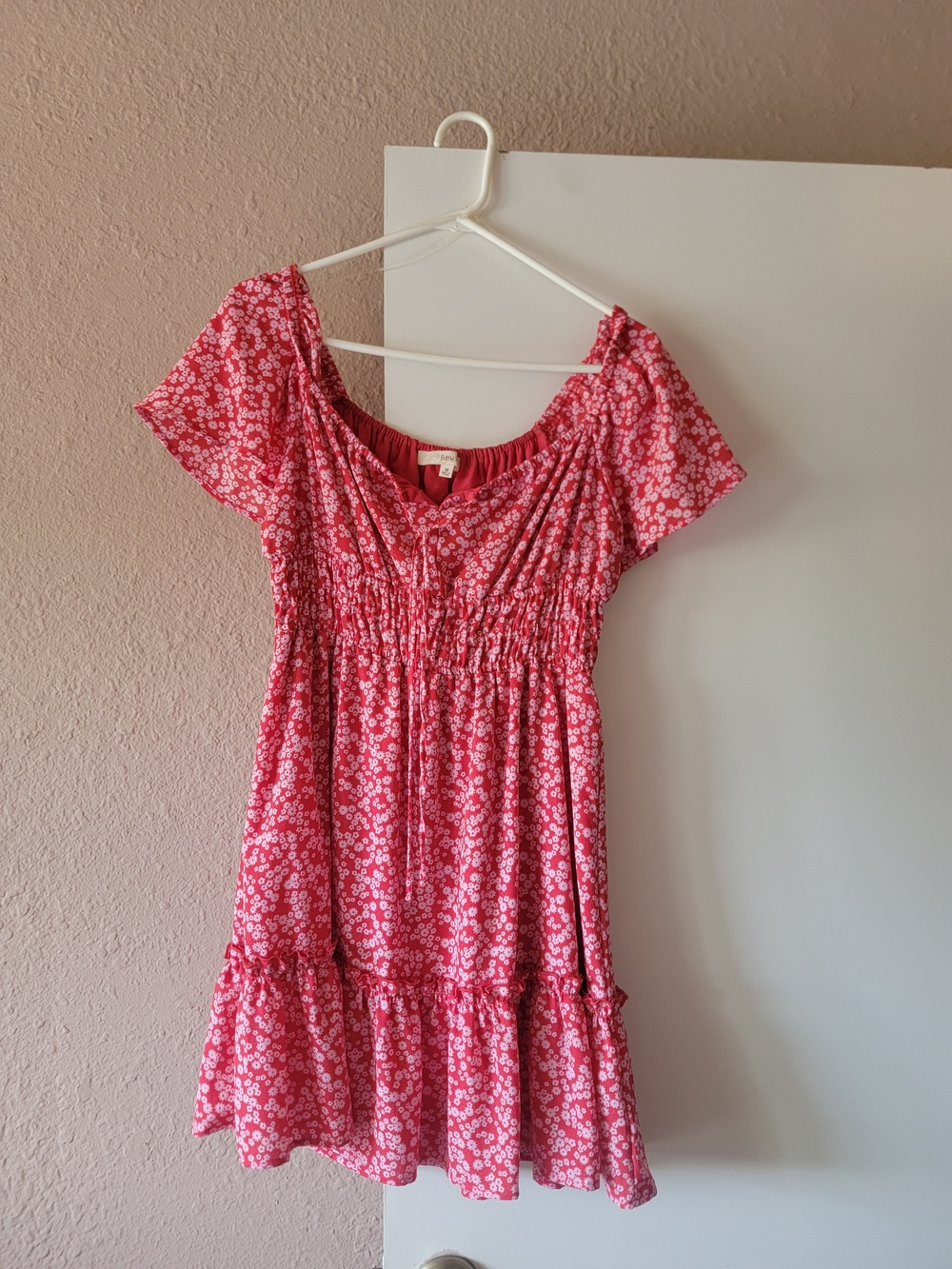 Rewind Red Floral Smocked Ruffle Dress